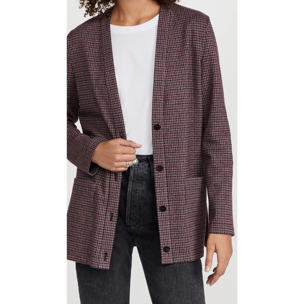 Theory Collins Houdstooth Knit Slit Cardigan, Merlot/Multi, Petite
